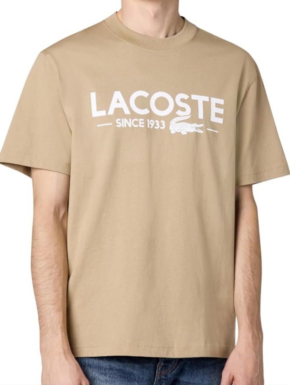 Lacoste Tan & White Logo T-shirt, Size XL